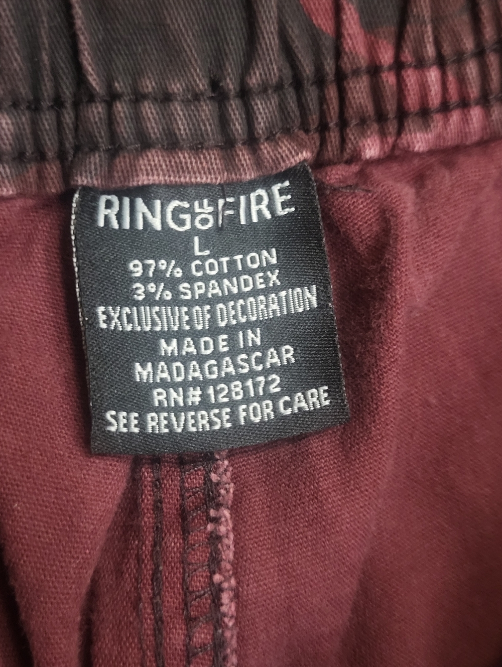 Ring Of Fire Camo Cargo Joggers Maroon Men Size Large - Picture 6 of 8